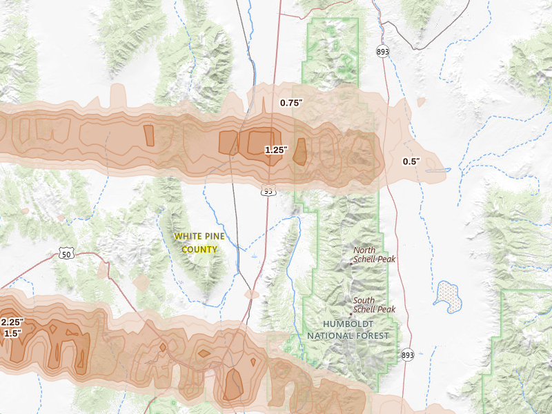 Radar-estimated hail-size map of the storm over Ely, NV
