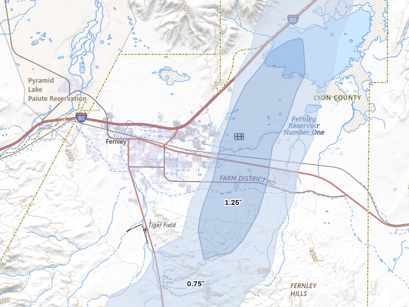 NEXRAD radar-signature map of the hail over Fernley, NV