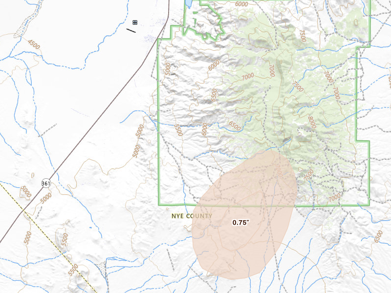 Radar-estimated hail-size map of the storm over Gabbs, NV on Aug 13, 2026