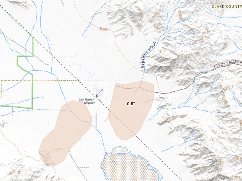 Radar-estimated hail-size map of the storm over Jean, NV on Aug 15, 2026