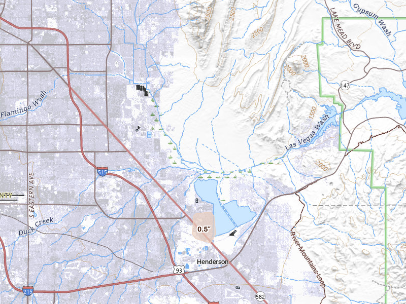 Radar-estimated hail-size map of the storm over Las Vegas, NV on Aug 9, 2026