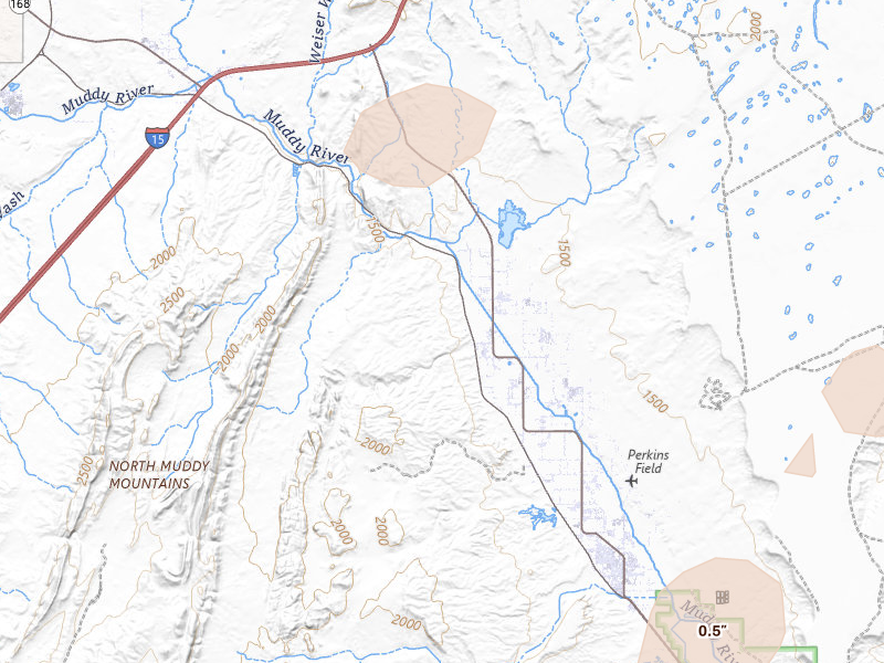 Radar-estimated hail-size map of the storm over Logandale, NV on Aug 12, 2026
