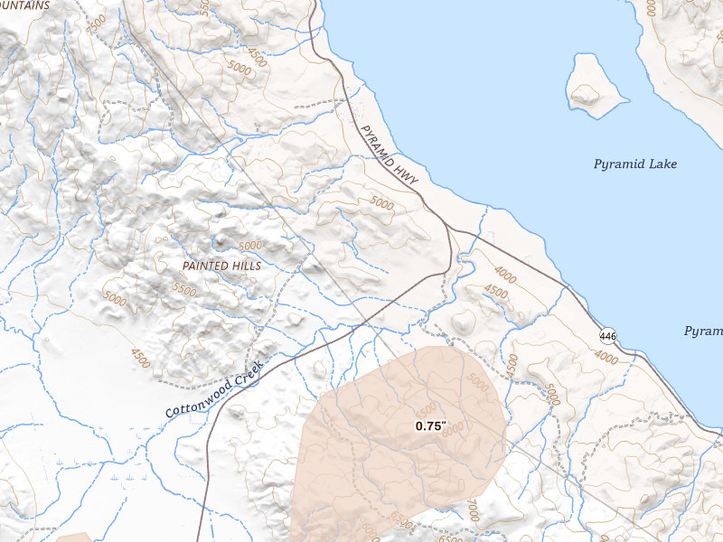 Radar-estimated hail-size map of the storm over Nixon, NV on Jun 19, 2026