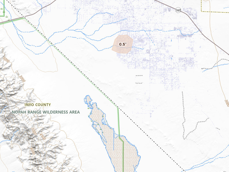 Radar-estimated hail-size map of the storm over Pahrump, NV on Jul 17, 2026