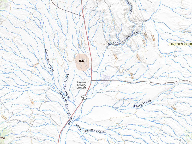 Radar-estimated hail-size map of the storm over Panaca, NV on Aug 12, 2026