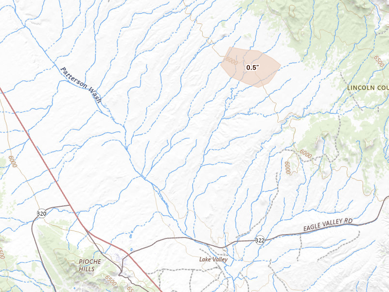 Radar-estimated hail-size map of the storm over Pioche, NV on Jun 14, 2026