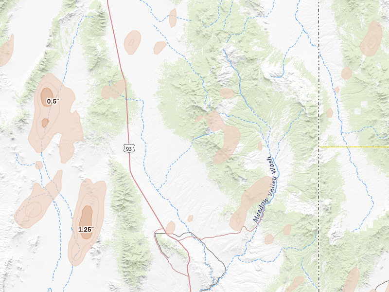 Radar-estimated hail-size map of the storm over Pioche, NV on Aug 31, 2026