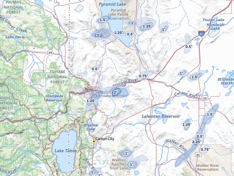 NEXRAD radar-signature map of the hail storm over Reno, NV on Aug 13, 2026