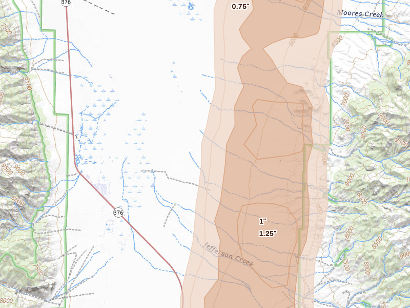 Radar-estimated hail-size map of the storm over Round Mountain, NV