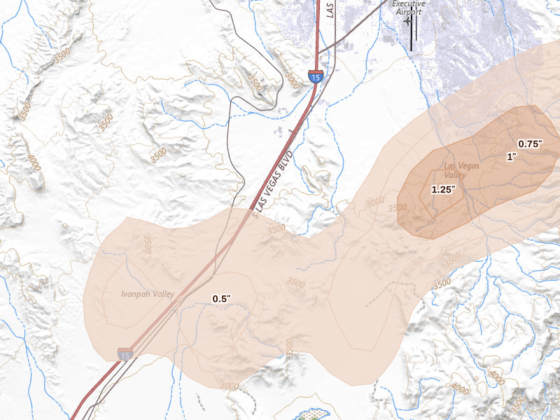 Radar-estimated hail-size map of the storm over Sloan, NV on Aug 13, 2026
