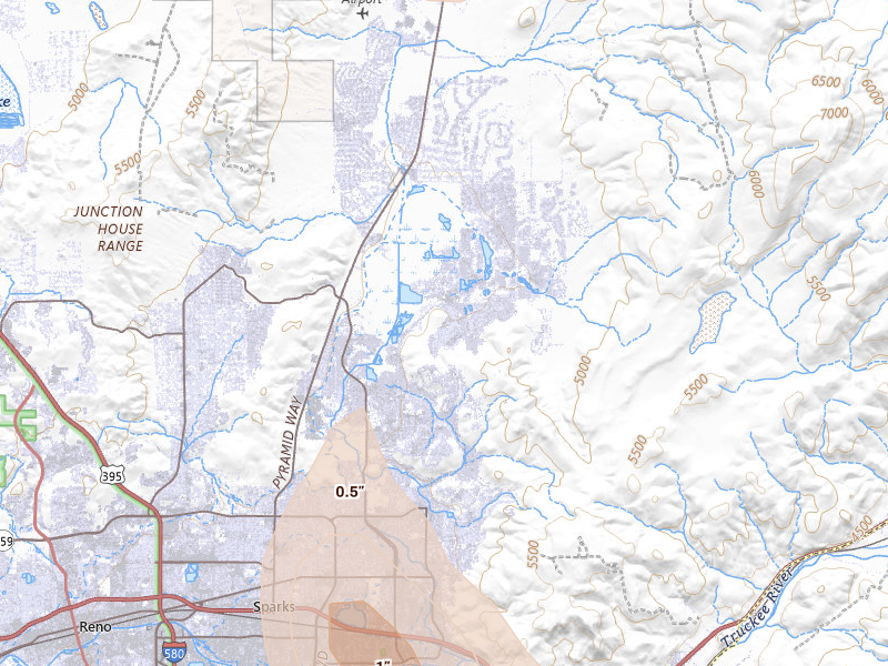 Radar-estimated hail-size map of the storm over Sparks, NV on Jun 19, 2026