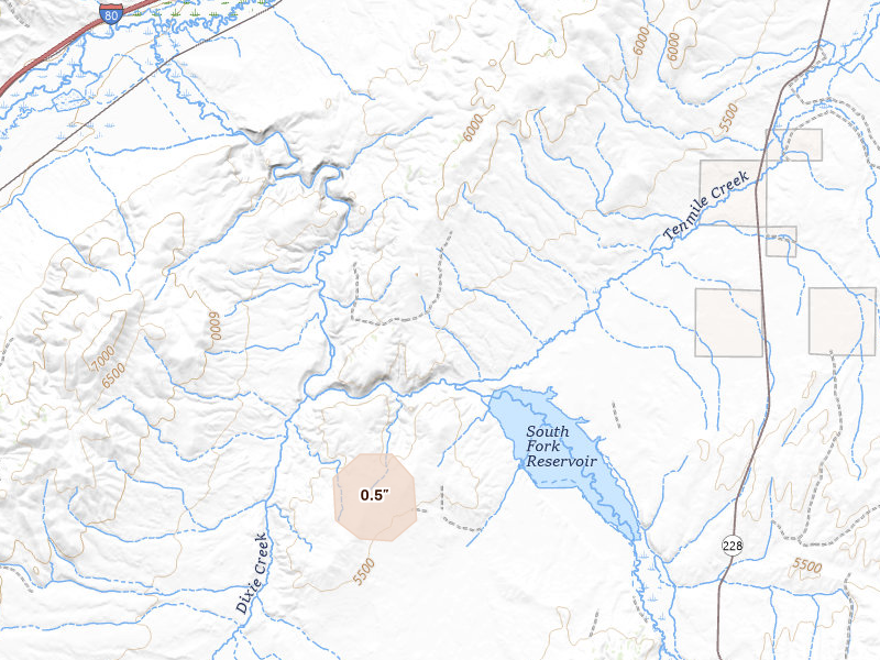 Radar-estimated hail-size map of the storm over Spring Creek, NV on Aug 14, 2026