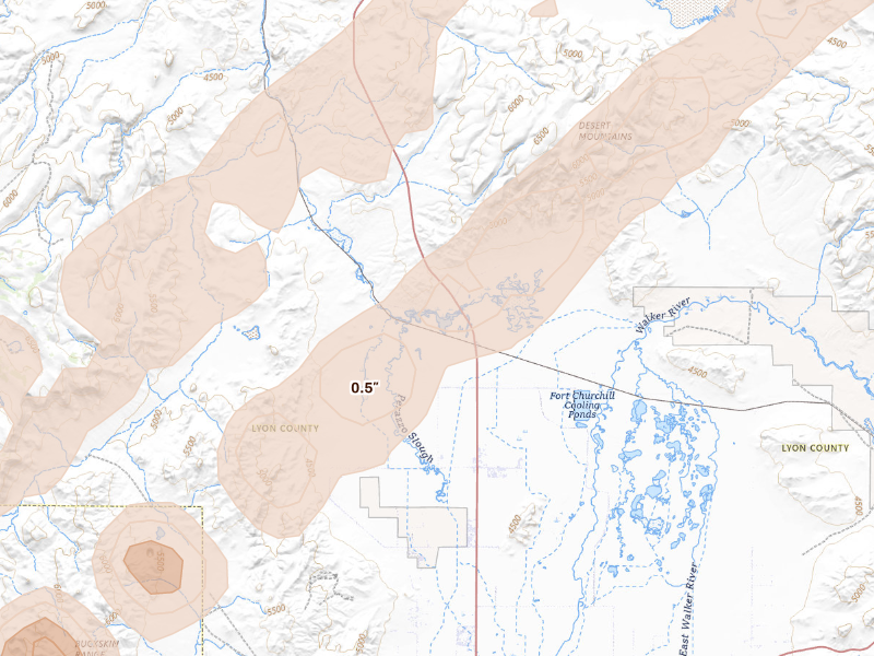 Radar-estimated hail-size map of the storm over Yerington, NV