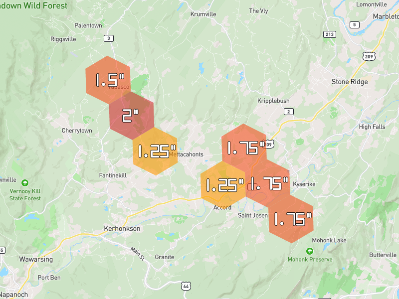 Hail map of Accord, NY on Jul 4, 2026, hail up to 2"
