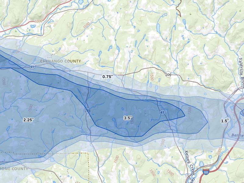 NEXRAD radar-signature map of the hail storm over Afton, NY on Mar 31, 2026