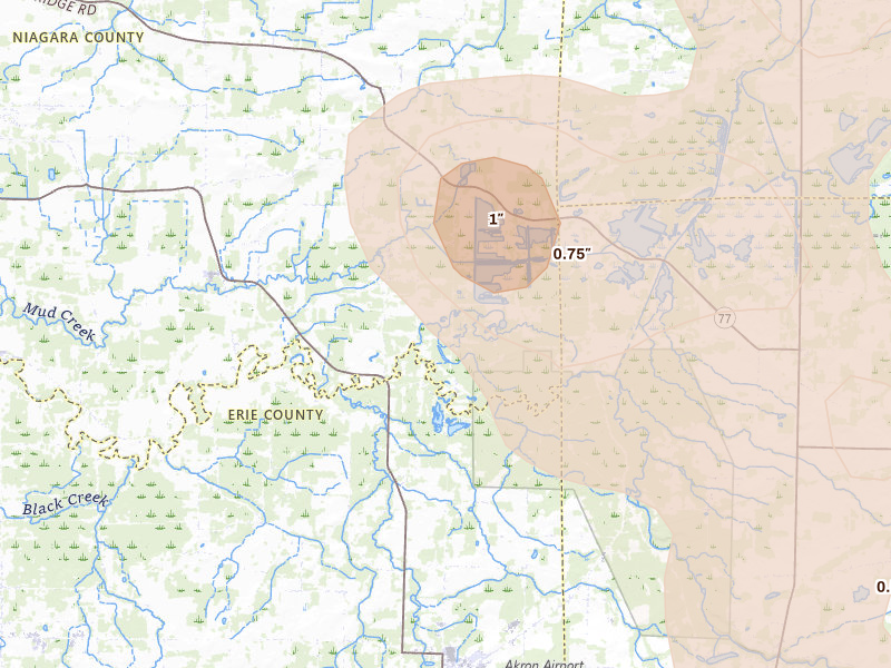 Radar-estimated hail size over Akron, NY on Sep 2, 2026