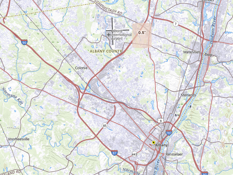 Radar-estimated hail-size map of the storm over Albany, NY