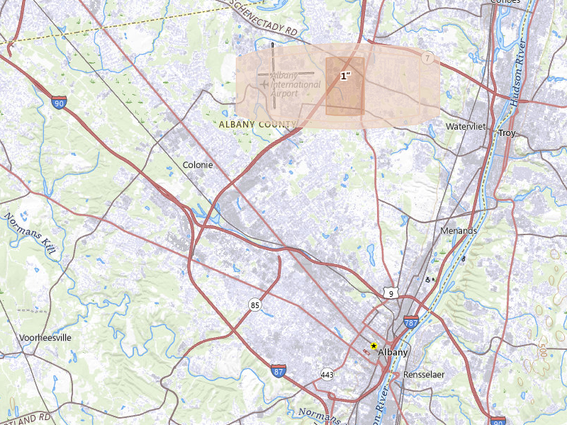 Radar-estimated hail-size map of the storm over Albany, NY