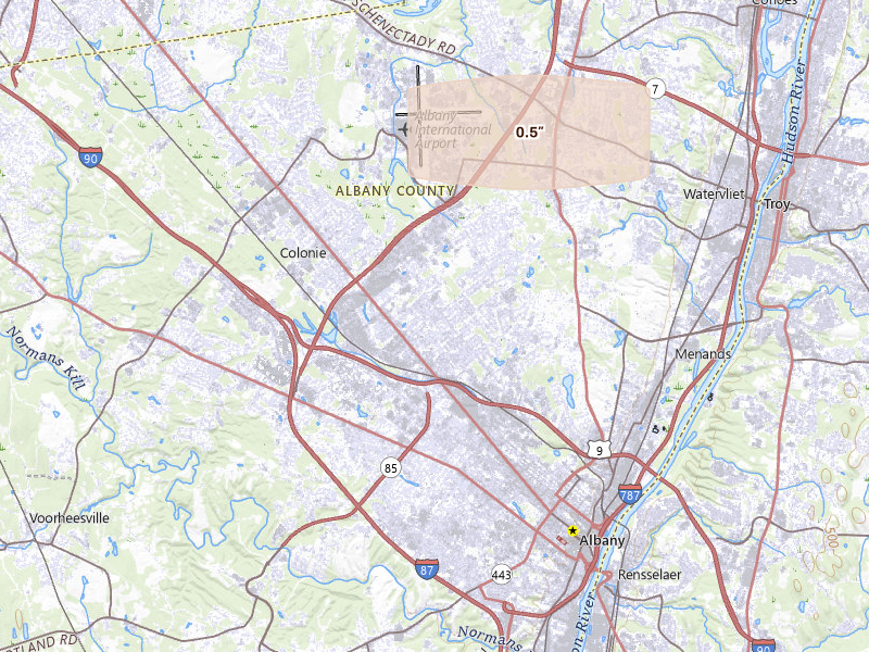 Radar-estimated hail-size map of the storm over Albany, NY