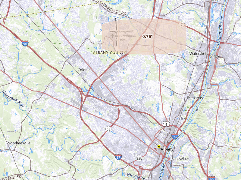 Radar-estimated hail-size map of the storm over Albany, NY