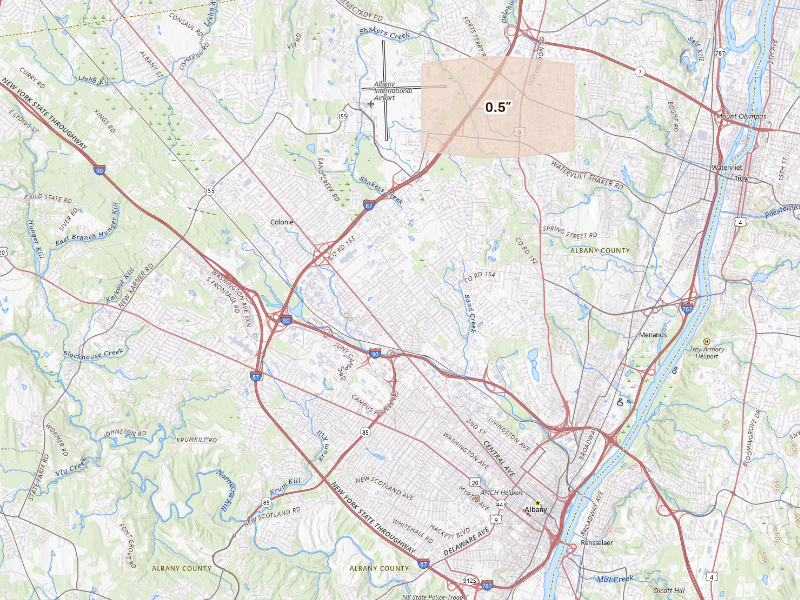 Radar-estimated hail-size map of the storm over Albany, NY on Sep 22, 2026