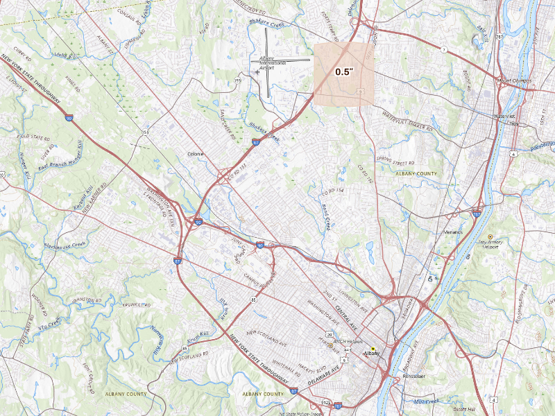 Radar-estimated hail-size map of the storm over Albany, NY on Oct 11, 2026