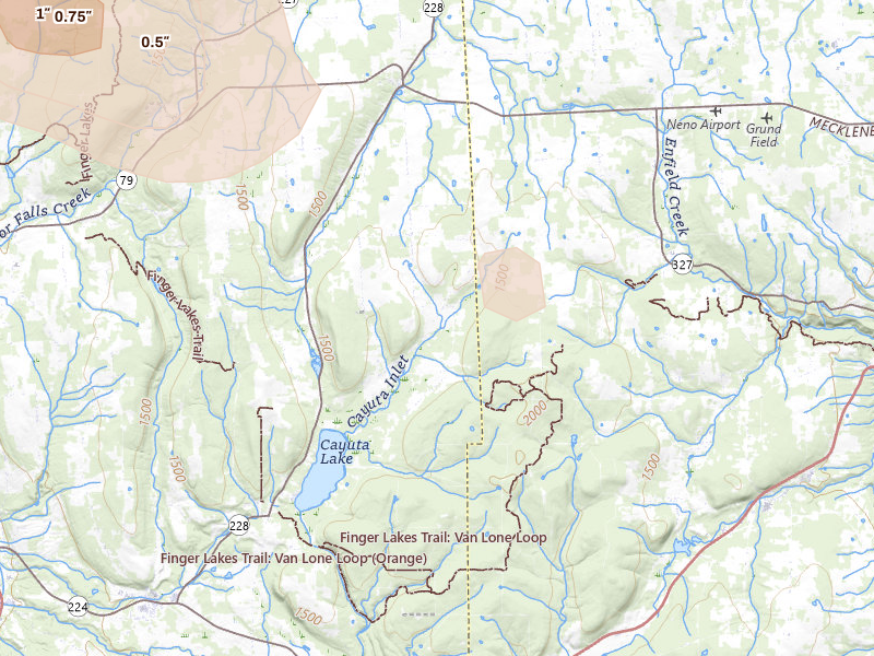 Radar-estimated hail-size map of the storm over Alpine, NY on Jul 3, 2026
