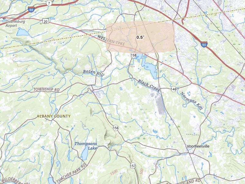 Radar-estimated hail-size map of the storm over Altamont, NY on Jan 3, 2026