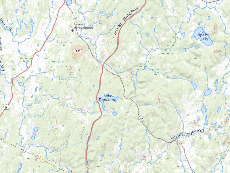 Radar-estimated hail-size map of the storm over Ancram, NY on Aug 8, 2026