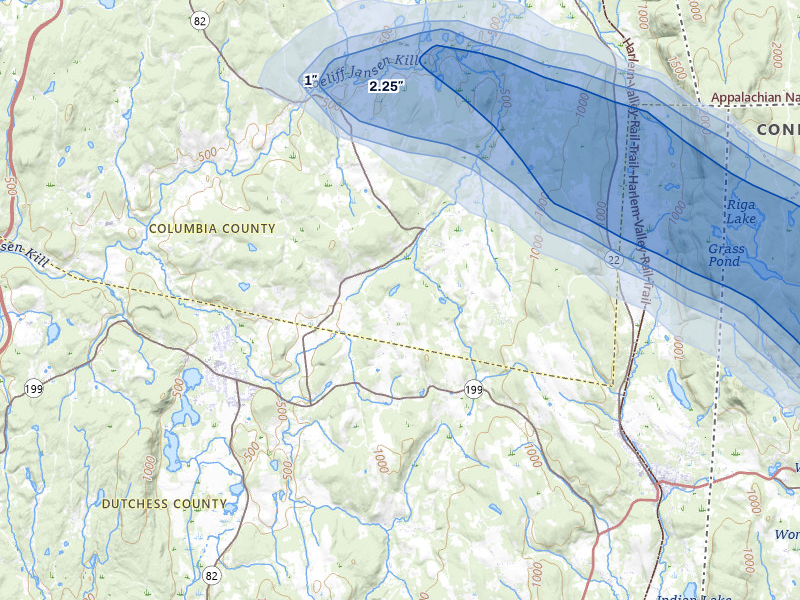 NEXRAD radar-signature map of the hail over Ancramdale, NY