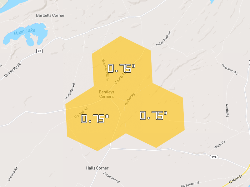 Hail map of Antwerp, NY on Jul 2, 2026, hail up to 0.75"