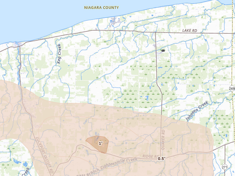 Radar-estimated hail-size map of the storm over Appleton, NY on Jul 18, 2026