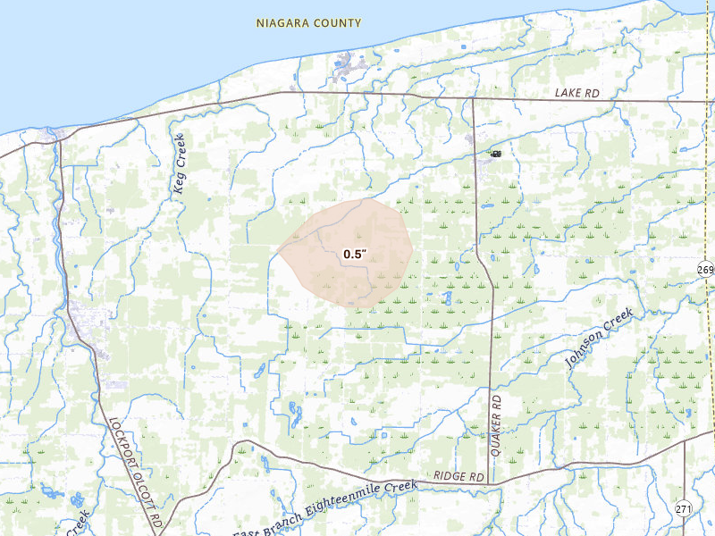 Radar-estimated hail-size map of the storm over Appleton, NY on Aug 12, 2026