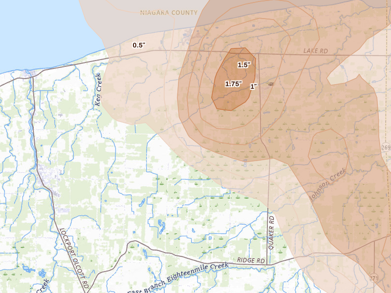 Radar-estimated hail-size map of the storm over Appleton, NY on Sep 1, 2026