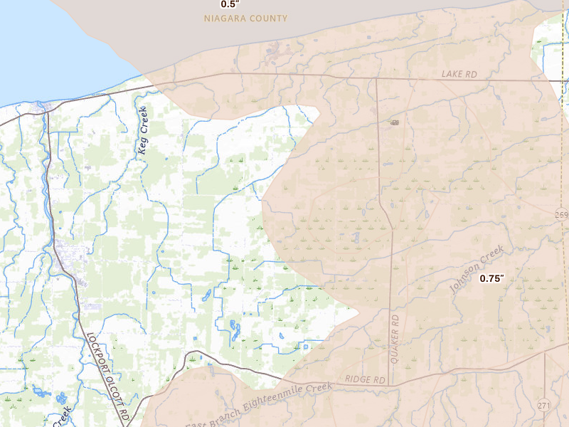 Radar-estimated hail-size map of the storm over Appleton, NY on Sep 2, 2026