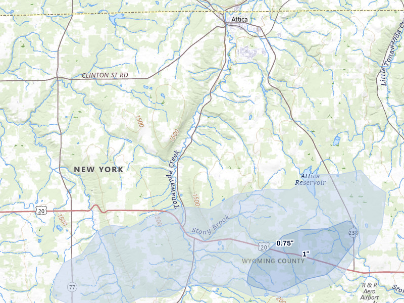 NEXRAD radar-signature map of the hail over Attica, NY