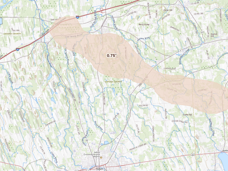Radar-estimated hail-size map of the storm over Auburn, NY