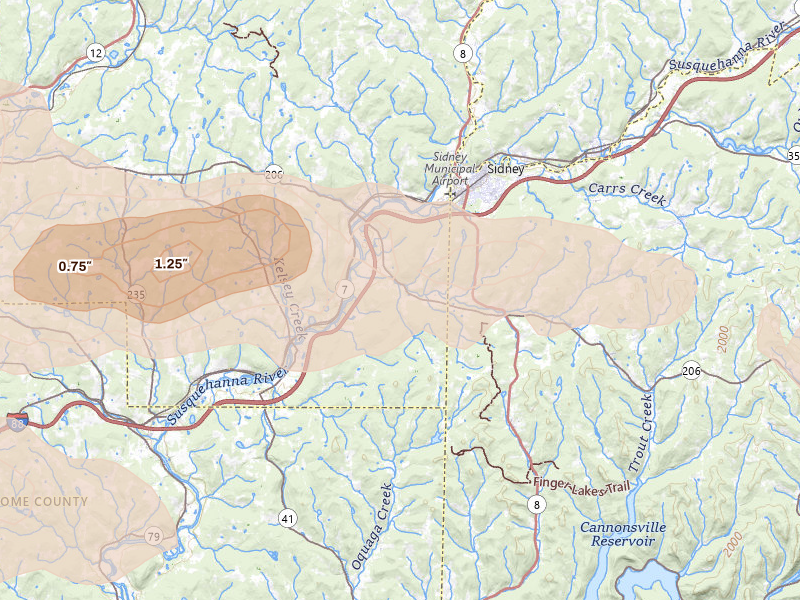 Radar-estimated hail-size map of the storm over Bainbridge, NY on Mar 31, 2026