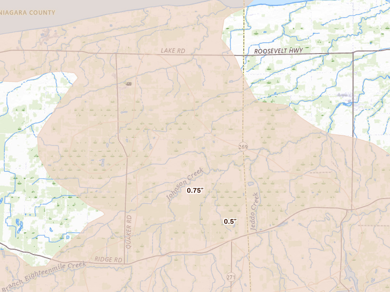 Radar-estimated hail-size map of the storm over Barker, NY on Sep 2, 2026