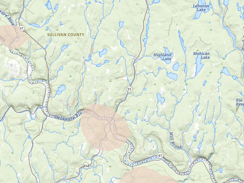 Radar-estimated hail-size map of the storm over Barryville, NY on Jul 3, 2026