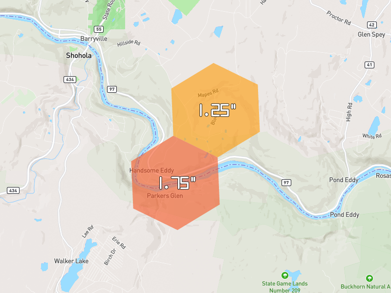 Hail map of Barryville, NY on Jul 3, 2026, hail up to 1.75"