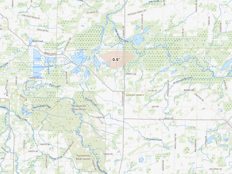 Radar-estimated hail-size map of the storm over Basom, NY