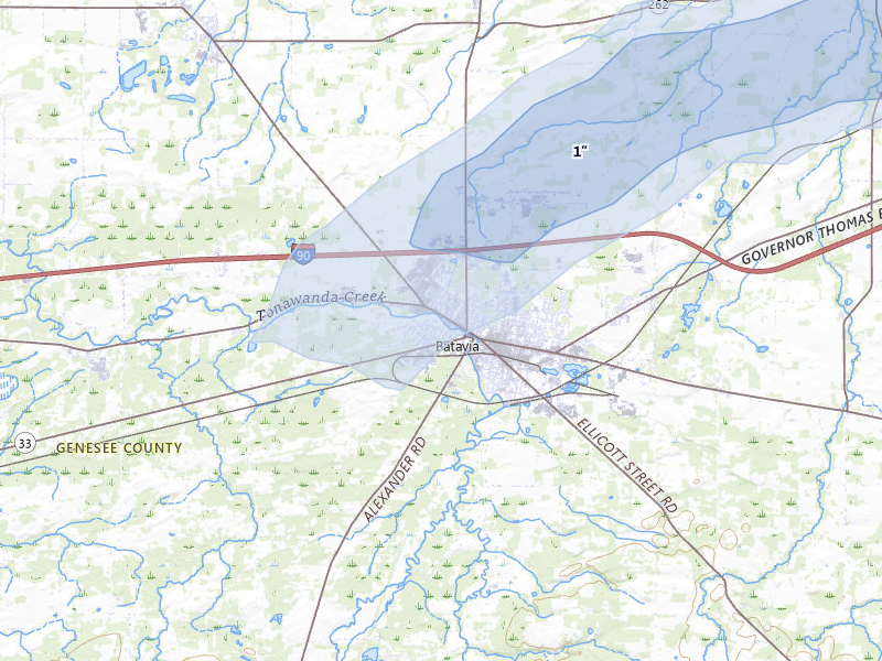 NEXRAD radar-signature map of the hail over Batavia, NY
