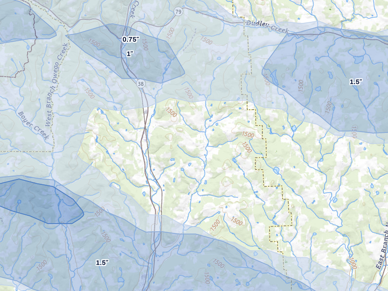 NEXRAD radar-signature map of the hail over Berkshire, NY