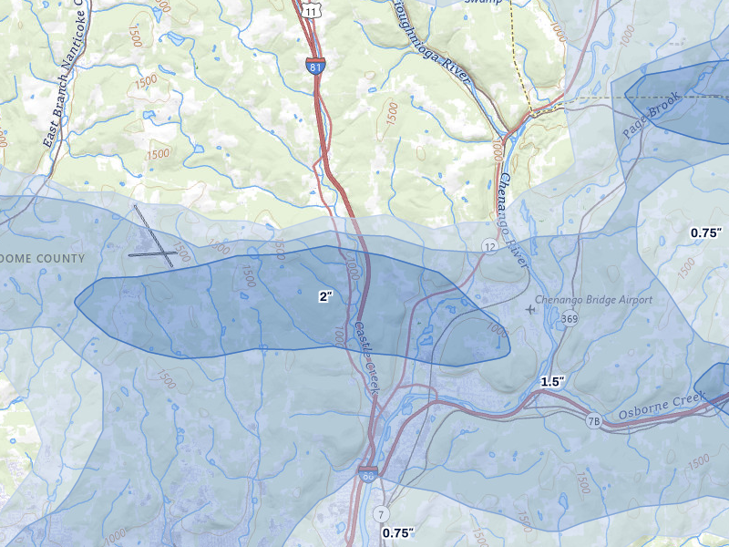NEXRAD radar-signature map of the hail over Binghamton, NY