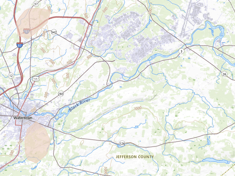 Radar-estimated hail-size map of the storm over Black River, NY on Jul 1, 2026