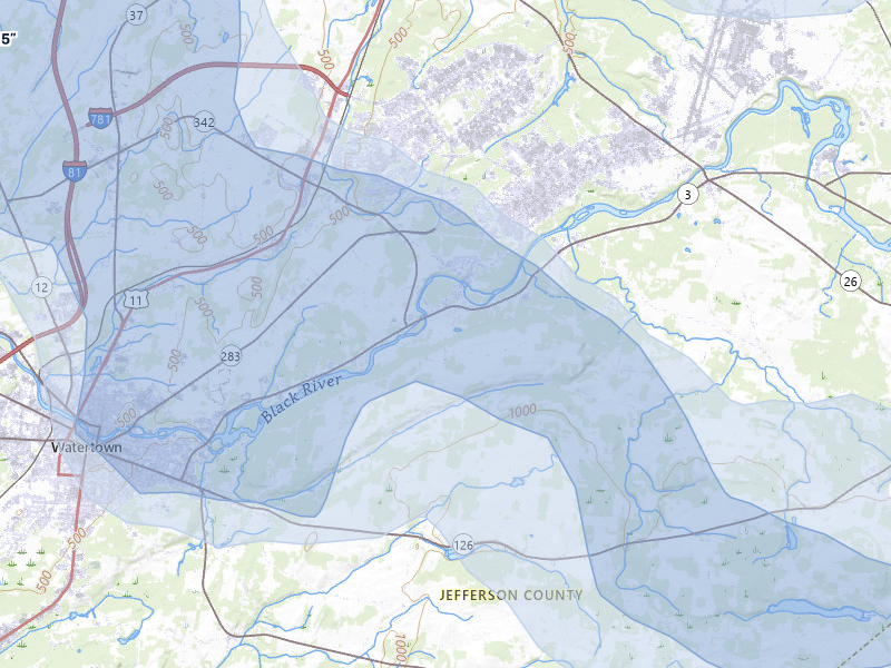 NEXRAD radar-signature map of the hail over Black River, NY