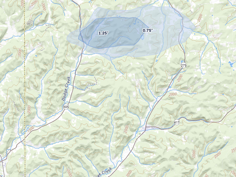 NEXRAD radar-signature map of the hail storm over Bolivar, NY on Jul 27, 2026