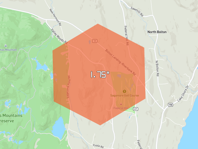 Hail map of Bolton Landing, NY on Jul 2, 2026, hail up to 1.75"