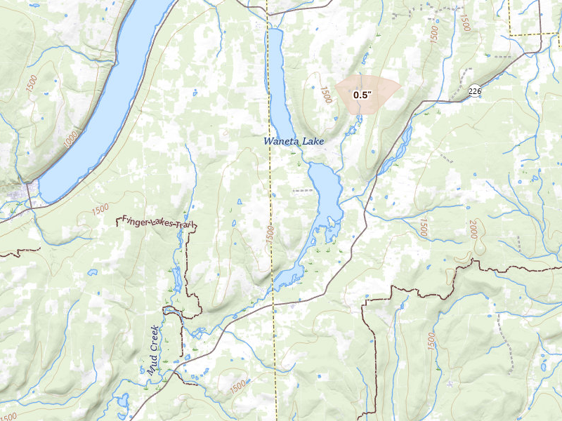 Radar-estimated hail-size map of the storm over Bradford, NY on Jul 1, 2026